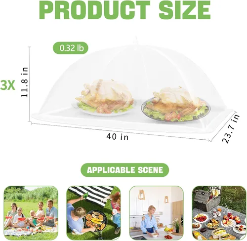 Miniatura 2 de Cubierta extra grande para alimentos, 3 Jumbo (40 x 23.7 pulgadas), tiendas de campaña de malla blanca para servir, tiendas de campaña emergentes