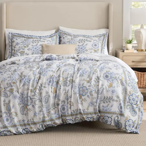 Miniatura 9 de Bedsure - Juego de edredón tamaño King, juego de ropa de cama floral lindo, 3 piezas, 1 edredón reversible suave verde salvia con flores botánicas