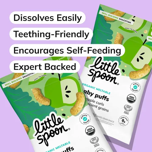 Miniatura 6 de Little Spoon Puffs de Kale y Manzana Fundibles para Bebés Orgánicos, Quinoa de Maíz Orgánico y Sorghum, Sin Arroz, Sin Azúcar Añadida, Fomenta