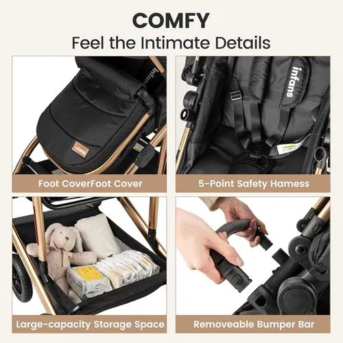 Miniatura 7 de INFANS Cochecito de Bebé 2 en 1, Cochecito Plegable para Recién Nacidos Cochecito Convertible Moisés para Bebé Plegable Paisaje Alto Absorción
