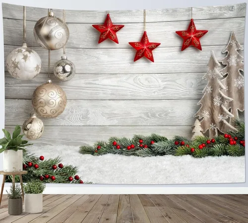 Miniatura 5 de HVEST Tapiz de bosque de invierno para colgar en la pared, montaña, nieve y pino, exterior, ventana de Navidad, arte de pared, tapiz de invierno