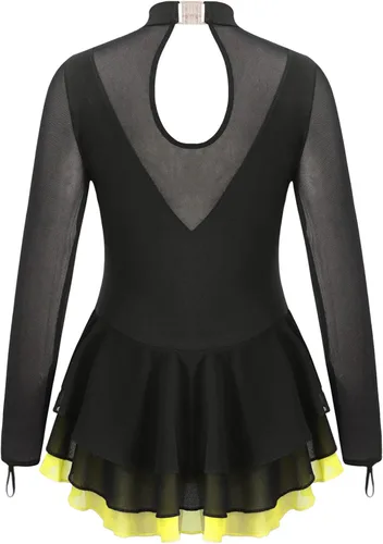 Miniatura 10 de Loyan Vestido de patinaje artístico brillante para niñas y niñas, de malla, de manga larga, patinaje sobre ruedas, competición de baile
