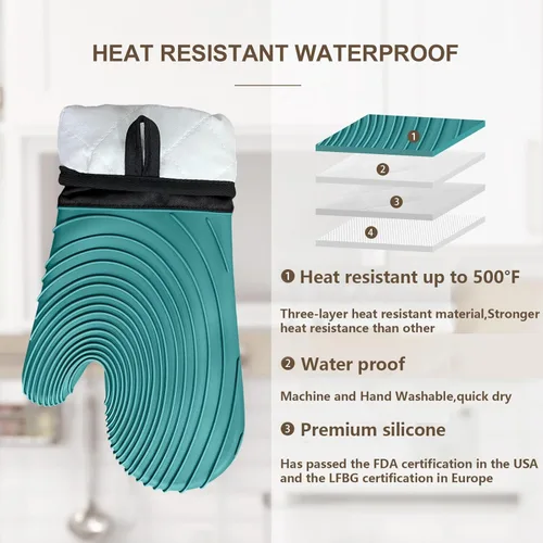 Miniatura 3 de Manoplas de horno de silicona, resistentes al calor, 500 °F, agarre duradero, antideslizante, manoplas de horno para cocina, resistentes al calor