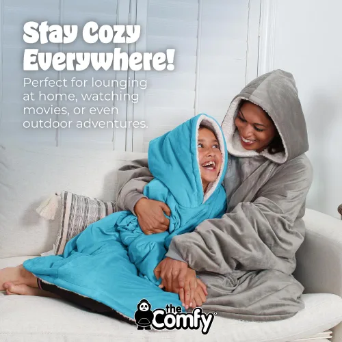 Miniatura 6 de THE COMFY Original Jr para niños Manta de sherpa de forro polar de gran tamaño con capucha y bolsillo Vista en Shark Tank