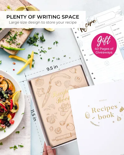 Miniatura 6 de molekaus Libro de Recetas, Libro de Recetas en Blanco para Escribir tus Propias Recetas, Cuaderno de Recetas para Cocina Familiar, Tapa Dura Beige