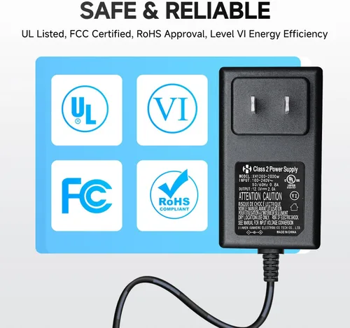 Miniatura 5 de Adaptador de fuente de alimentación de 12 V, 2 A, 6 pies, CA a CC 24 W, 2000 mA, 1500 mA, 1000 mA, 500 mA, cable de alimentación de repuesto