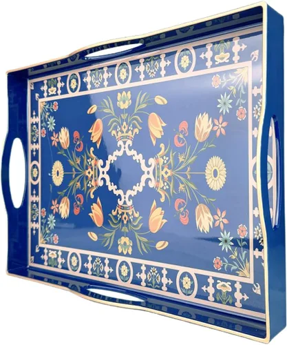 Miniatura 23 de Bandeja de servir azul con 4 asas, bandeja decorativa de plástico para mesa de café, otomana - Ideal para sala de estar y baño. 15 x 11 x 1.9