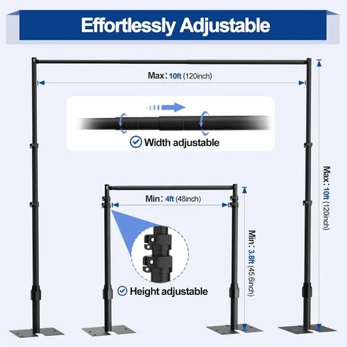 Miniatura 2 de EMART Soporte de fondo resistente de 10 x 10 pies, kit de fotografía de fondo para fotos de tuberías y cortinas, marco de metal ajustable con base