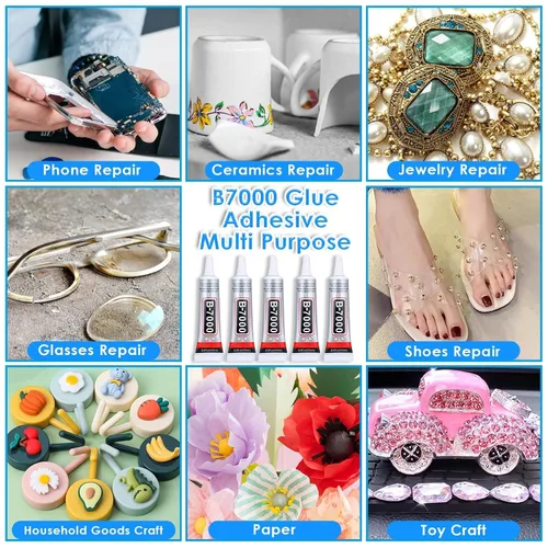 Miniatura 3 de B7000 - Pegamento para diamantes de imitación de joyería, Cludoo 5 piezas B-7000 pegamento súper transparente claro adhesivo industrial para 5x15