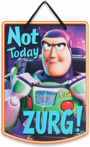 Disney Pixar Toy Story Not Today Zurg - Decoración colgante de pared de metal, divertido letrero de Buzz Lightyear para el hogar u oficina