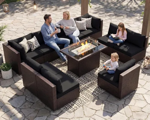 Miniatura 126 de NICESOUL Juego de muebles de patio para exteriores de 7 piezas con mesa para hoguera, gas natural y propano convertible, respaldo alto de 29.3