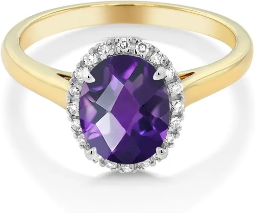 Miniatura 35 de Gem Stone King Anillo de compromiso ovalado de oro amarillo de 10 quilates con piedra natal y halo de diamantes Ovalado de 0.354 x 0.276 in