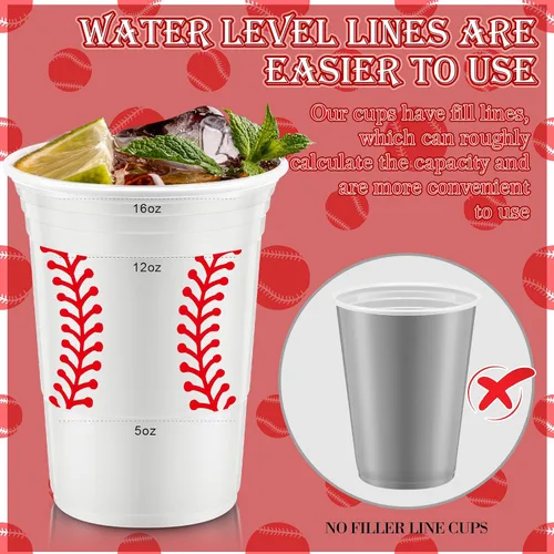 Miniatura 4 de Norme 48 piezas Suministros para fiesta de béisbol a granel 16 oz Vaso de plástico grueso desechable para fiesta de béisbol para bebidas frías