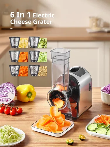 Miniatura 4 de Reemix Rallador eléctrico de queso, rallador eléctrico de alimentos con 6 cuchillas intercambiables - Cortar, triturar y rallar Cuchillas de acero
