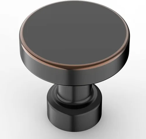 Miniatura 12 de Amerdeco - Paquete de 10 pomos de cocina de latón cepillado para armarios con un solo orificio, tiradores redondos dorados para cajones, pomos