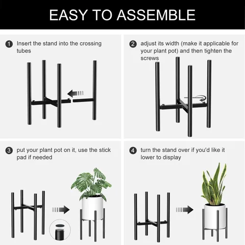 Miniatura 5 de Soporte para plantas, soporte para plantas de interior ajustable para macetas de 8 a 12 pulgadas, soportes de metal para plantas de interior, Negro