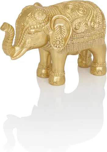 Miniatura 8 de Pequeña estatua de elefante para decoración del hogar, símbolo de suerte y prosperidad, resina de 4 pulgadas, acento dorado antiguo, elefante