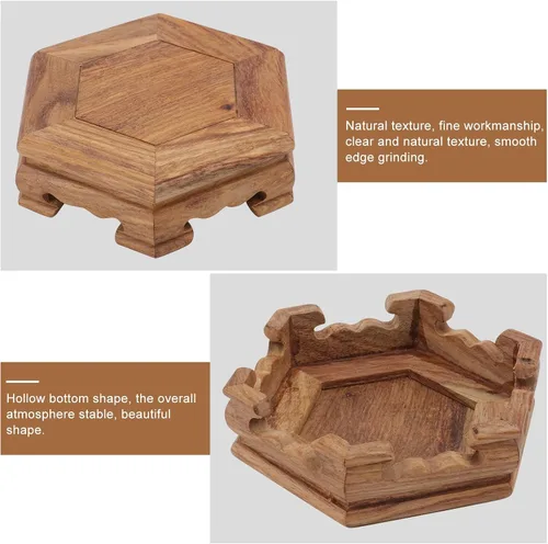 Miniatura 7 de DECHOUS Soporte de exhibición de taburete de madera, soporte hexagonal para plantas de madera, pequeño soporte rústico para flores, pedestal