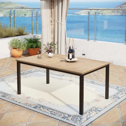 Miniatura 9 de MFSTUDIO Mesa de comedor al aire libre cuadrada de 60" de metal, mesa grande de patio con 8 plazas y agujero ajustable para sombrilla para terraza
