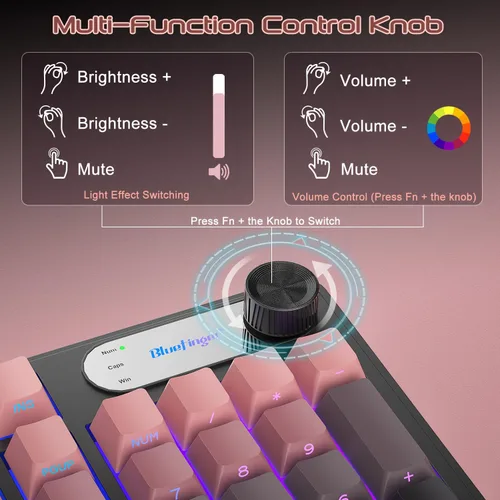Miniatura 2 de BlueFinger Teclado RGB para juegos, teclado USB con cable de 98 teclas con retroiluminación arcoíris, perilla de volumen y pantalla, escritura