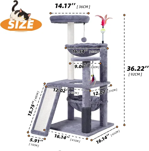 Miniatura 8 de Árbol para gatos de varios niveles para gatos de interior, torre de árbol para gatos con hamaca para gatos grandes y cepillo de autoaseo, torre