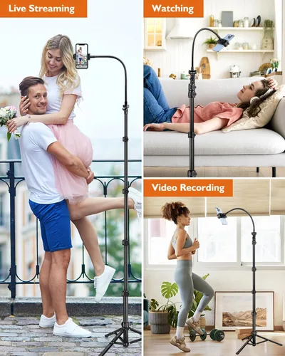 Miniatura 3 de Trípode para teléfono, trípode de 85 pulgadas de alto para iPhone con control remoto, cuello de cisne y soporte para teléfono, soporte para teléfono