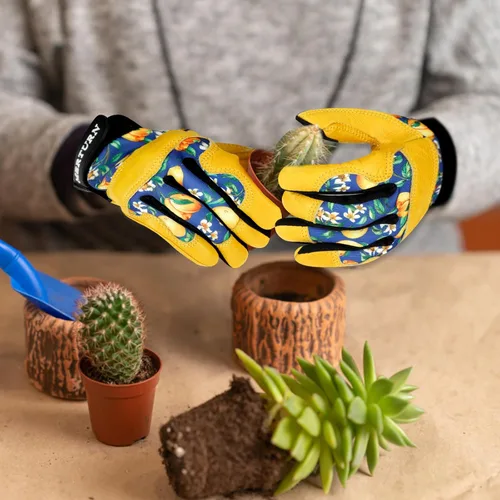Miniatura 6 de Guantes de jardinería para mujer, de cuero resistente, a prueba de espinas, guantes de trabajo para mujeres, para excavar y plantar