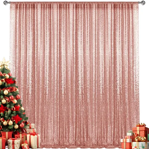 Miniatura 76 de 2 paneles de cortinas de fondo de lentejuelas verdes de 8 pies, cortinas de fondo de fotografía con purpurina para decoración de Navidad, boda