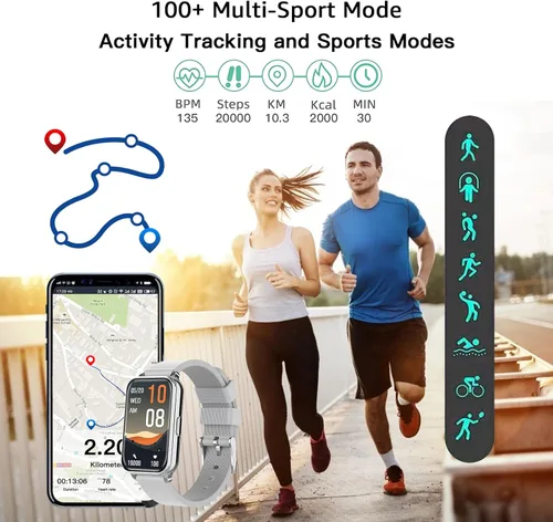 Miniatura 6 de Smart Watch Fitness Tracker Make/Answer Calls for Women Men with Heart Rate Blood Oxygen Sleep Monitor Sports Modes Step Calorie Counter IP68 Gris
