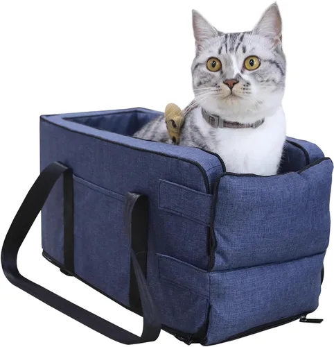Miniatura 10 de Asiento elevador de seguridad para mascotas, asiento de automóvil con consola central para perros pequeños, gatos, asiento elevador para A cuadros