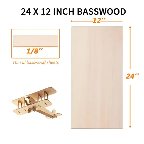 Miniatura 2 de 36 hojas de madera de tilo de 1/8 x 12 x 24 pulgadas, hoja de madera fina para manualidades, madera contrachapada para casa, avión, barco, escuela