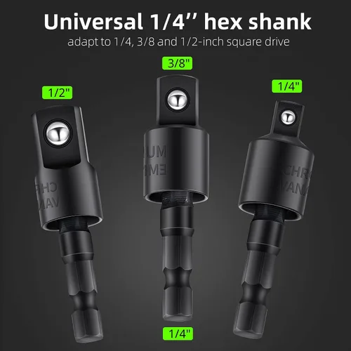 Miniatura 2 de Juego de 4 adaptadores de enchufe de impacto de 90 grados, accesorio de taladro de ángulo recto giratorio de 360° de 1/4 3/8 1/2 pulgadas, adaptador