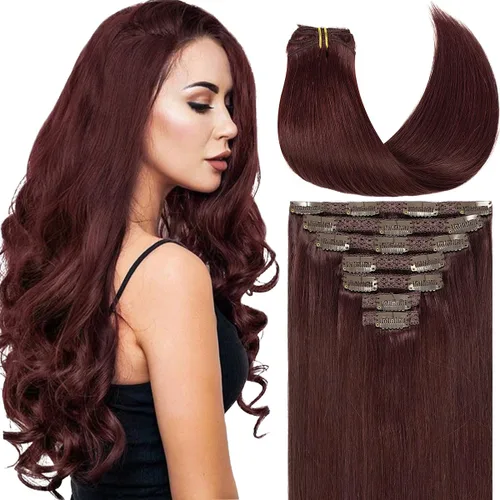 Miniatura 43 de Caliee Extensiones de cabello con pinzas de cabello humano 14 pulgadas Color 1 Negro azabache trama doble invisibles Extensiones de cabello humano