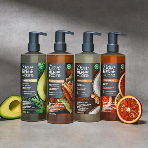 Miniatura 6 de DOVE MEN + CARE Champú 2 en 1 + acondicionador aceite de sándalo y cardamomo para cabello grueso y completo, + vitamina B3 y complejo mineral, 17.5