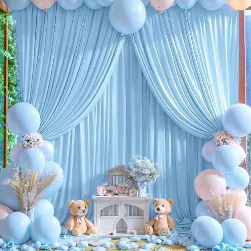 Miniatura 10 de Cortinas tipo telón de 10 x 10 pies sin arrugas de color azul bebé para fiestas, cortinas tipo telón de tela gruesa para foto de boda, cumpleaños