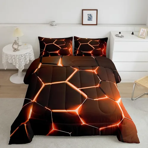Miniatura 49 de Feelyou Juego de edredón de nido de abeja, edredón hexagonal rojo degradado para niños, niñas, adolescentes, juego de ropa de cama geométrico, Multi