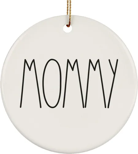 Miniatura 41 de Adorno familiar de Navidad, regalos de hija, hijo, adorno de círculo de cerámica de 3 pulgadas para colgar en el árbol – Día de la Madre