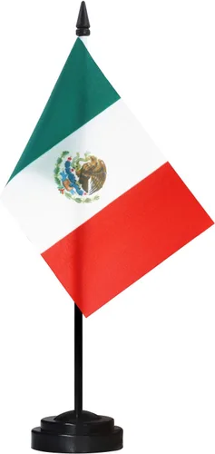 Anley Juego de Bandera de Escritorio Deluxe de México - Bandera de Escritorio Mexicana en Miniatura de 6 x 4 Pulgadas con Poste Sólido de 12" -