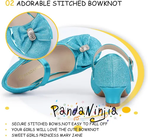 Miniatura 138 de PANDANINJIA Vestido de jada para niñas y niños pequeños, zapatos de princesa Mary Jane con tacones con lazo para fiesta, boda, boda