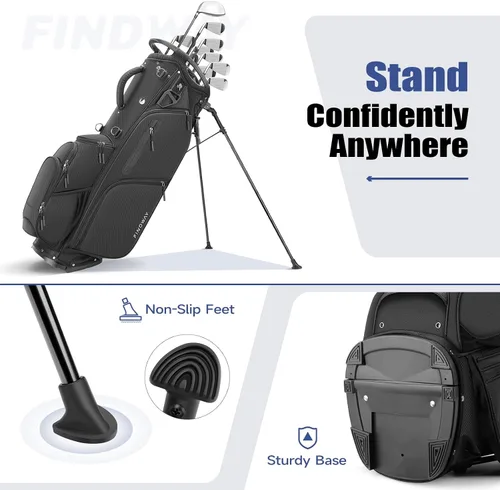 Miniatura 6 de Findway Bolsa de golf de 14 vías [espacio generoso mejorado] Bolsa de golf ligera con soporte, bolsa de golf duradera con doble correa acolchada