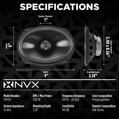Miniatura 3 de NVX VSP69 900W pico (300W RMS) bocinas coaxiales V-Series de 2 vías de 6 x 9 con tweeters de cúpula de seda de 25 mm