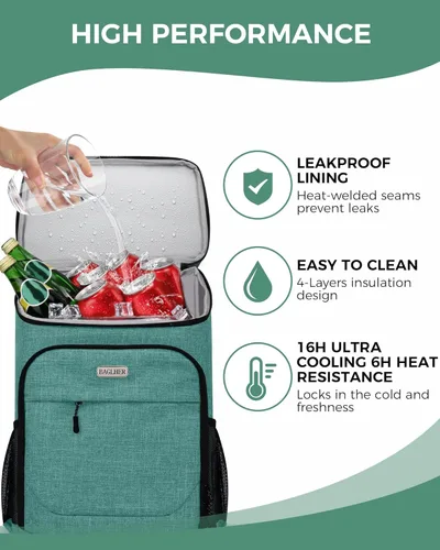 Miniatura 4 de BAGLHER Mochila Nevera Térmica Ligera Aislada - 30 Latas, A Prueba de Fugas para Almuerzo, Picnic, Senderismo, Viajes de Campamento Verde-Titán