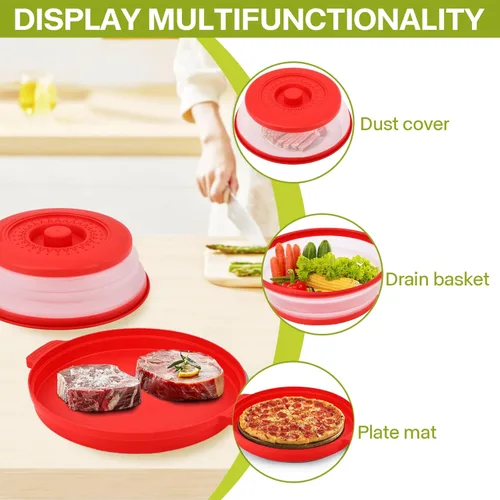 Miniatura 4 de Cubierta de salpicaduras para microondas para alimentos con placa base antiquemaduras, plástico grande y silicona ventilada para evitar quemaduras