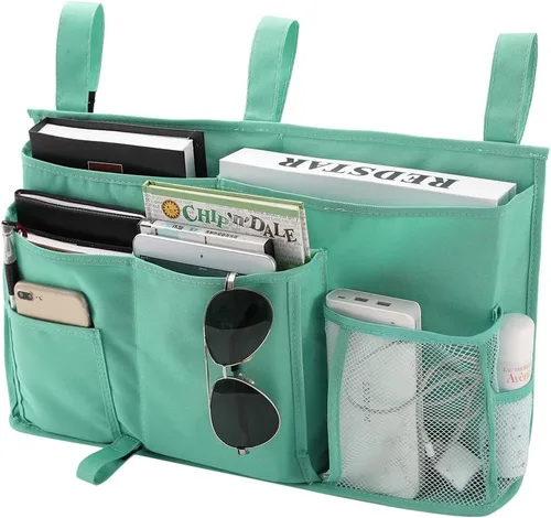 Miniatura 16 de Bseash Organizador de litera, organizador de cama colgante para mesita de noche, bolsa de almacenamiento con 4 bolsillos y 2 ganchos