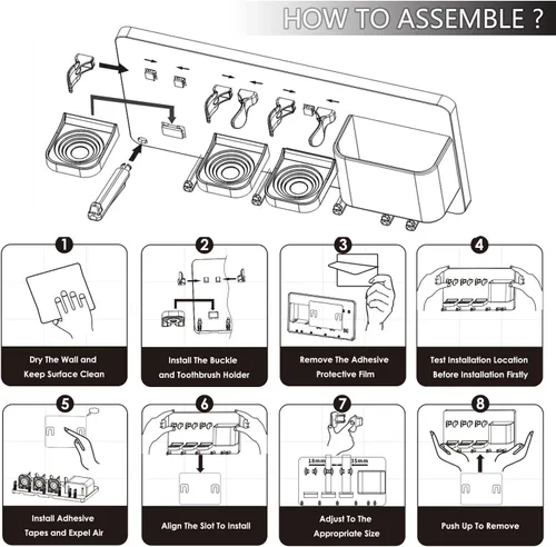 Miniatura 9 de simpletome - Soporte adhesivo para cepillo de dientes eléctrico, montaje en pared, color blanco No Drilling Required Adhesive Installation