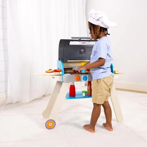 Miniatura 5 de Melissa & Doug Parrilla de barbacoa de madera de lujo, ahumador y horno de pizza, comida de juguete y accesorios de cocina para niños, juguetes