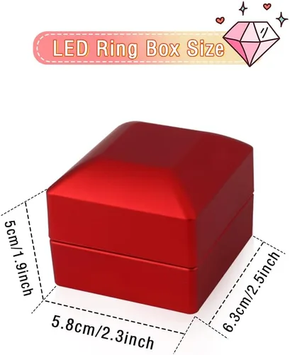 Miniatura 6 de iSuperb 2 cajas de anillo LED iluminadas para propuestas, compromisos, bodas, regalos (2 unidades, rojo)