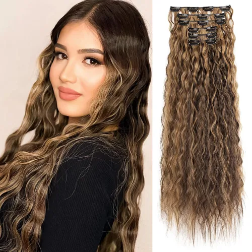 Miniatura 15 de LONAI - Extensiones de cabello con clip, 6 piezas, rizadas, de 24" de largo, sintéticas, para mujer, color rubio ceniza natural