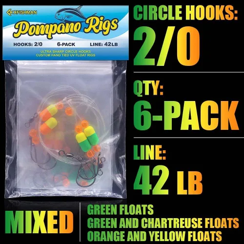 Miniatura 7 de Aparejos Pompano para Pesca de Surf en Agua Salada con Gancho de Doble Círculo y Espacio Amplio - Juego de 6 Accesorios de Pesca de Surf Paquete