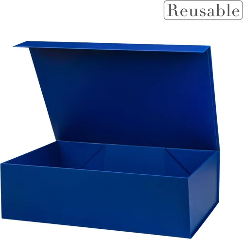 Miniatura 3 de WRAPAHOLIC 1 caja de regalo de Navidad con tapa, 13.3 x 9 x 4 pulgadas, caja de Navidad azul y blanca, diseño de letras, cajas de regalo plegables